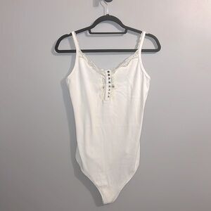 Abercrombie and Fitch, white ribbed lace detail, thong, bodysuit top XL